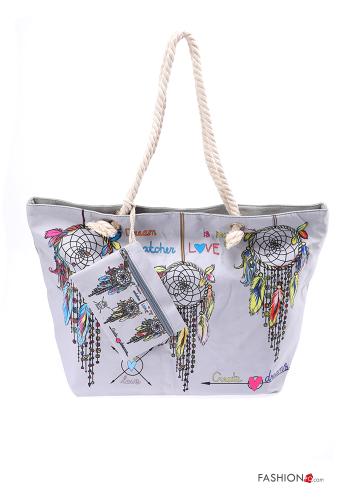  Patterned beach Bag with zip with keyring Grey 10%