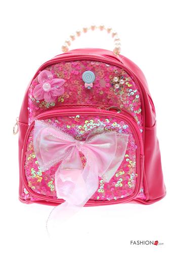  Backpack with sequins with zip with bow Red