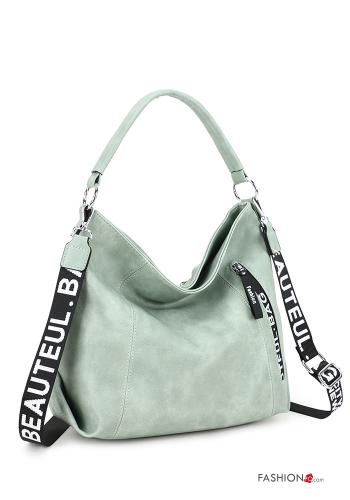  Lettering print faux leather Bag with zip Light sea green