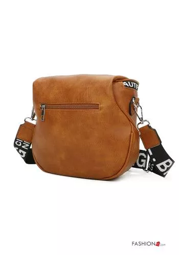  Lettering print faux leather Bag with zip with shoulder strap