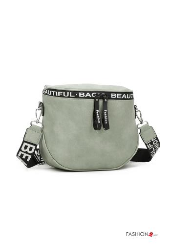  Lettering print faux leather Bag with zip with shoulder strap Green
