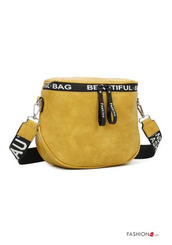  Lettering print faux leather Bag with zip with shoulder strap Yellow