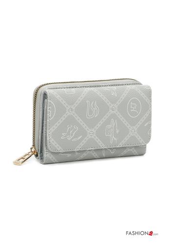  Patterned faux leather Wallet with pockets with zip Grey