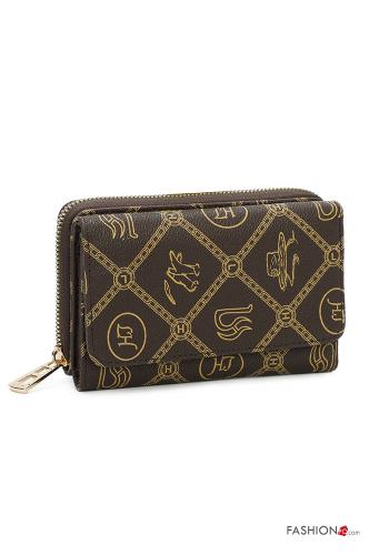  Patterned faux leather Wallet with pockets with zip Brown