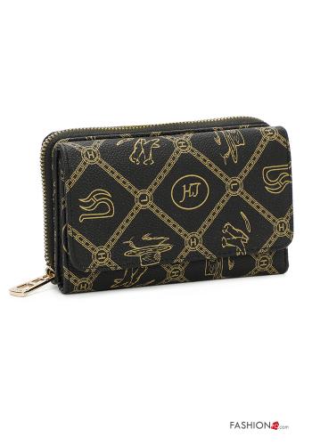 Patterned faux leather Wallet with pockets with zip Black