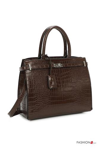  Borsa a mano ecopelle Stampa effetto coccodrillo con zip con tracolla  Marrone