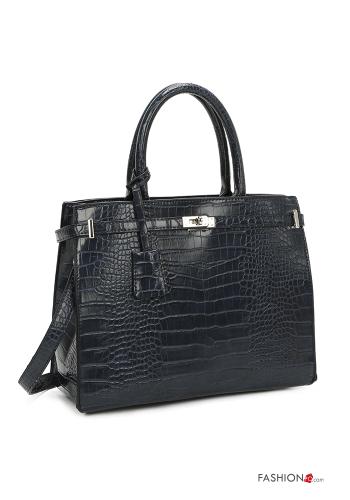  Borsa a mano ecopelle Stampa effetto coccodrillo con zip con tracolla  Blu