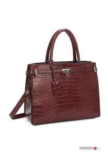  Borsa a mano ecopelle Stampa effetto coccodrillo con zip con tracolla  Rosso