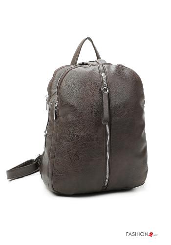  Zaino ecopelle con zip  Marrone
