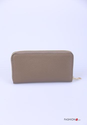  Genuine Leather Wallet with zip Khaki