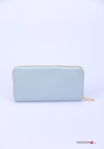  Genuine Leather Wallet with zip Light -blue