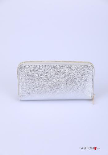  Genuine Leather Wallet with zip Silver