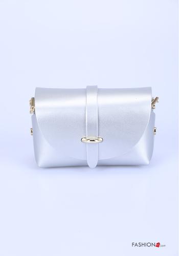 Bolso de Cuero Genuino con bandolera  Argénteo