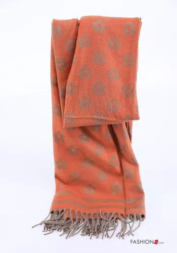 Floral print Wool Mix Scarf with fringes