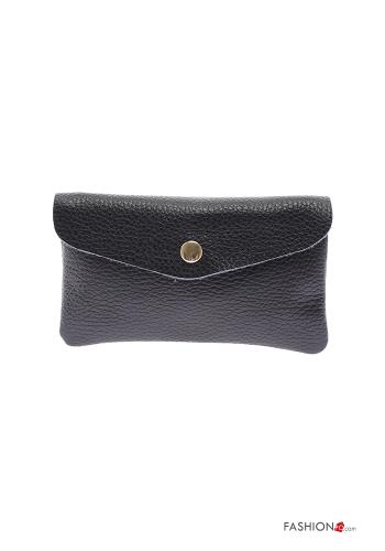  Genuine Leather Coin Purse with buttons with zip Black