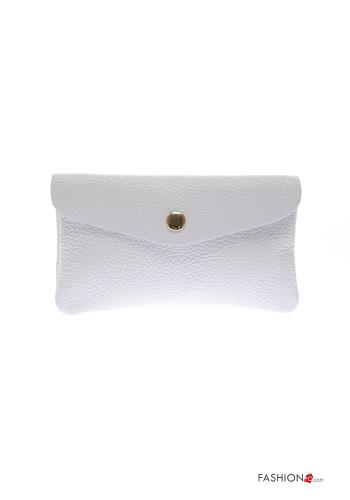  Genuine Leather Coin Purse with buttons with zip White