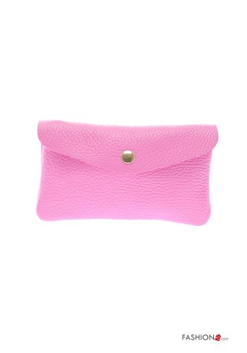  Genuine Leather Coin Purse with buttons with zip Fucsia