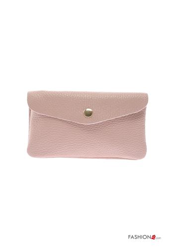  Genuine Leather Coin Purse with buttons with zip Rose gold