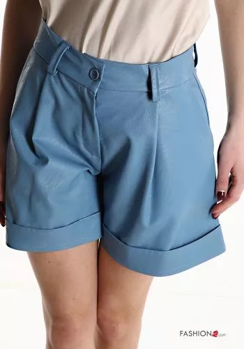  Shorts imitación de cuero con botones con bolsillos 