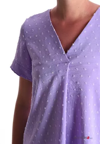  Polka-dot short sleeve Blouse with v-neck