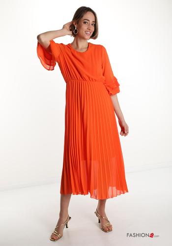  plissiert Kleid mit Volants Orange