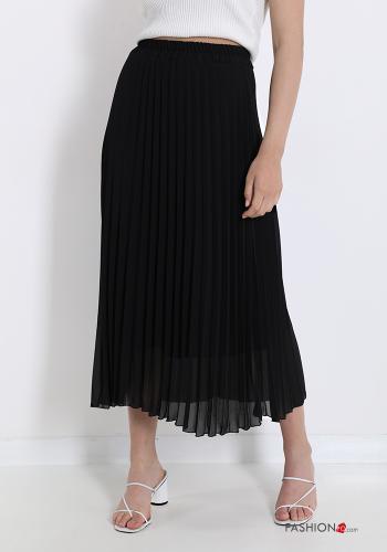  Saia plissê Longuette com elástico  Preto