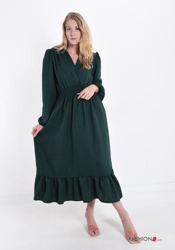  Dress with flounces with v-neck with buttons