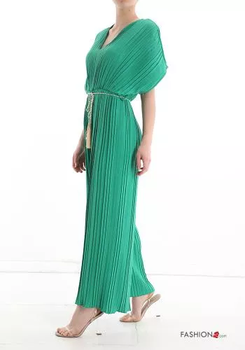  pleated v-neck Jumpsuit with belt