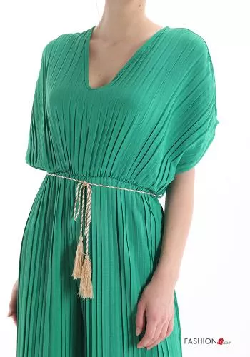  pleated v-neck Jumpsuit with belt