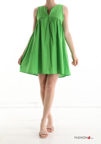 V-Ausschnitt Ärmelloses Kleid aus Baumwolle  Grün