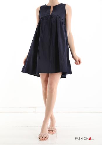  V-Ausschnitt Ärmelloses Kleid aus Baumwolle  Nachtblau
