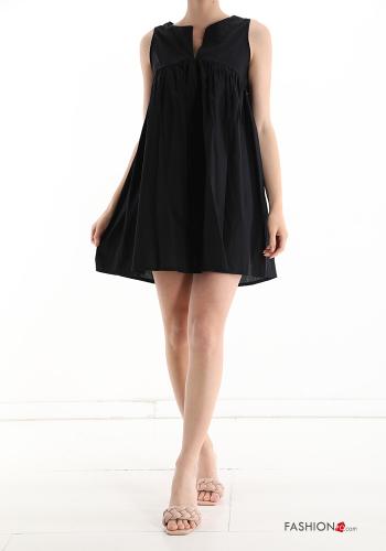  V-Ausschnitt Ärmelloses Kleid aus Baumwolle  Schwarz
