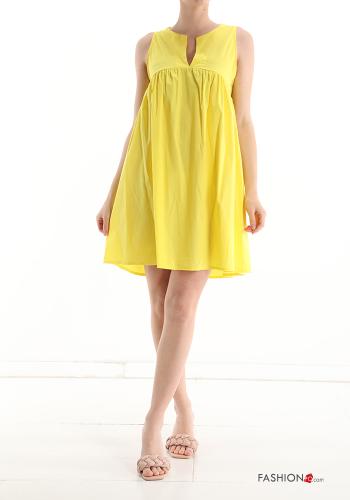  v-neck Cotton Sleeveless Dress  Yellow