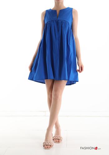  V-Ausschnitt Ärmelloses Kleid aus Baumwolle  Blau