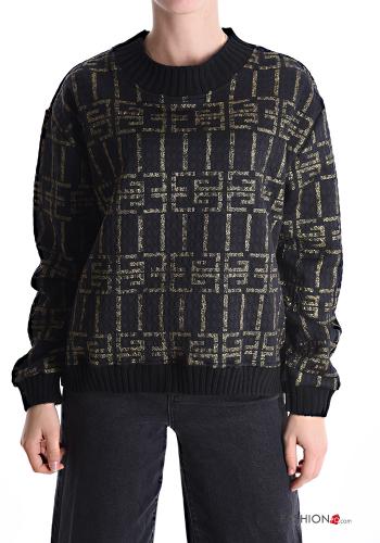  Geometric pattern crew neck Sweater  Lemon chiffon