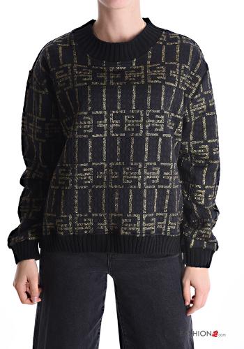  Geometric pattern crew neck Sweater  Lemon chiffon