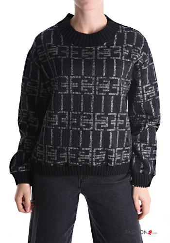  Geometric pattern crew neck Sweater  Silver