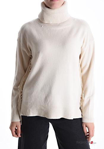  Sweater Rollneck with fringe Antique white