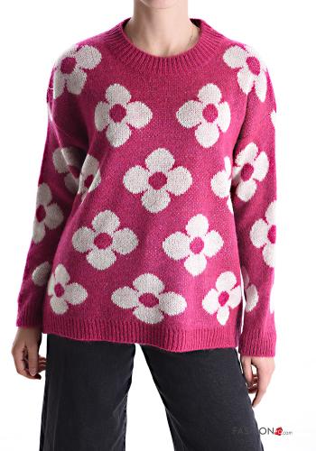  Floral Sweater  Raspberry