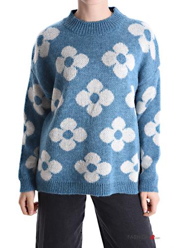  Floral Sweater  Light cornflower blue