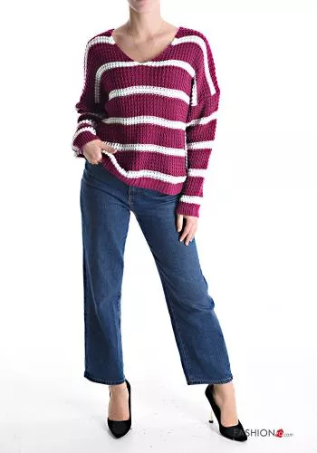  Striped Sweater with v-neck