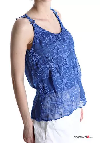  Embroidered Cotton Tank-Top with bow