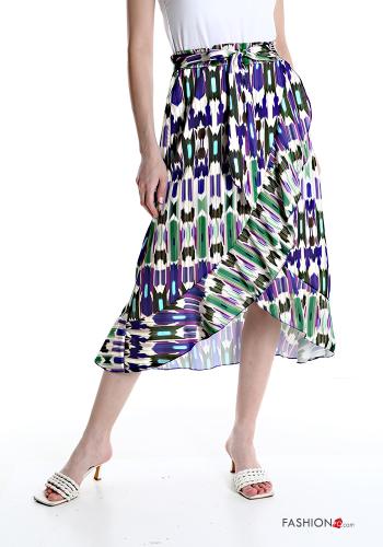  Abstract print pleated tulip Skirt with flounces with bow