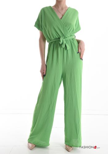  v-neck Jumpsuit with bow Green