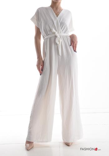  v-neck Jumpsuit with bow White