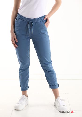  Cotton Trousers with pockets with drawstring Savoy blue