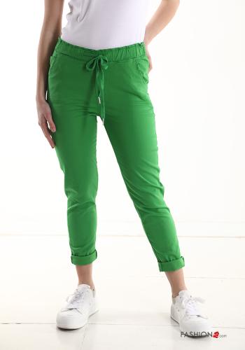  Cotton Trousers with pockets with drawstring Jade
