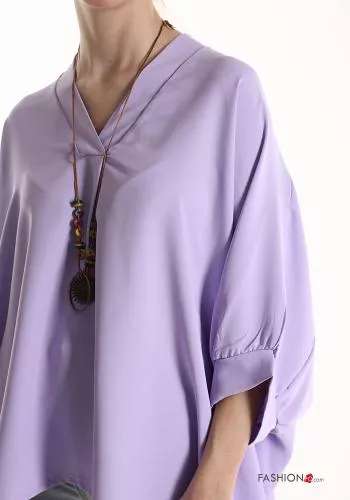  oversized Blouse with necklace 3/4 sleeve with v-neck