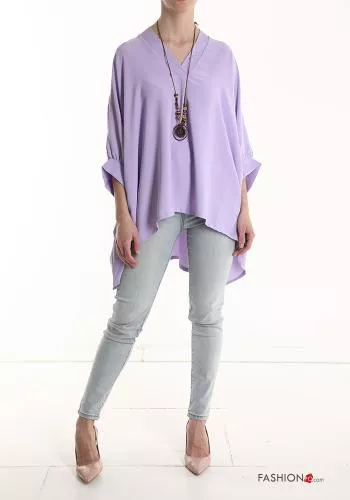  oversized Blouse with necklace 3/4 sleeve with v-neck