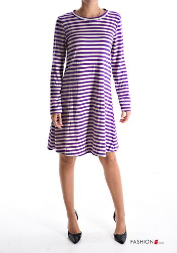  Striped long sleeve knee-length Dress  Purple